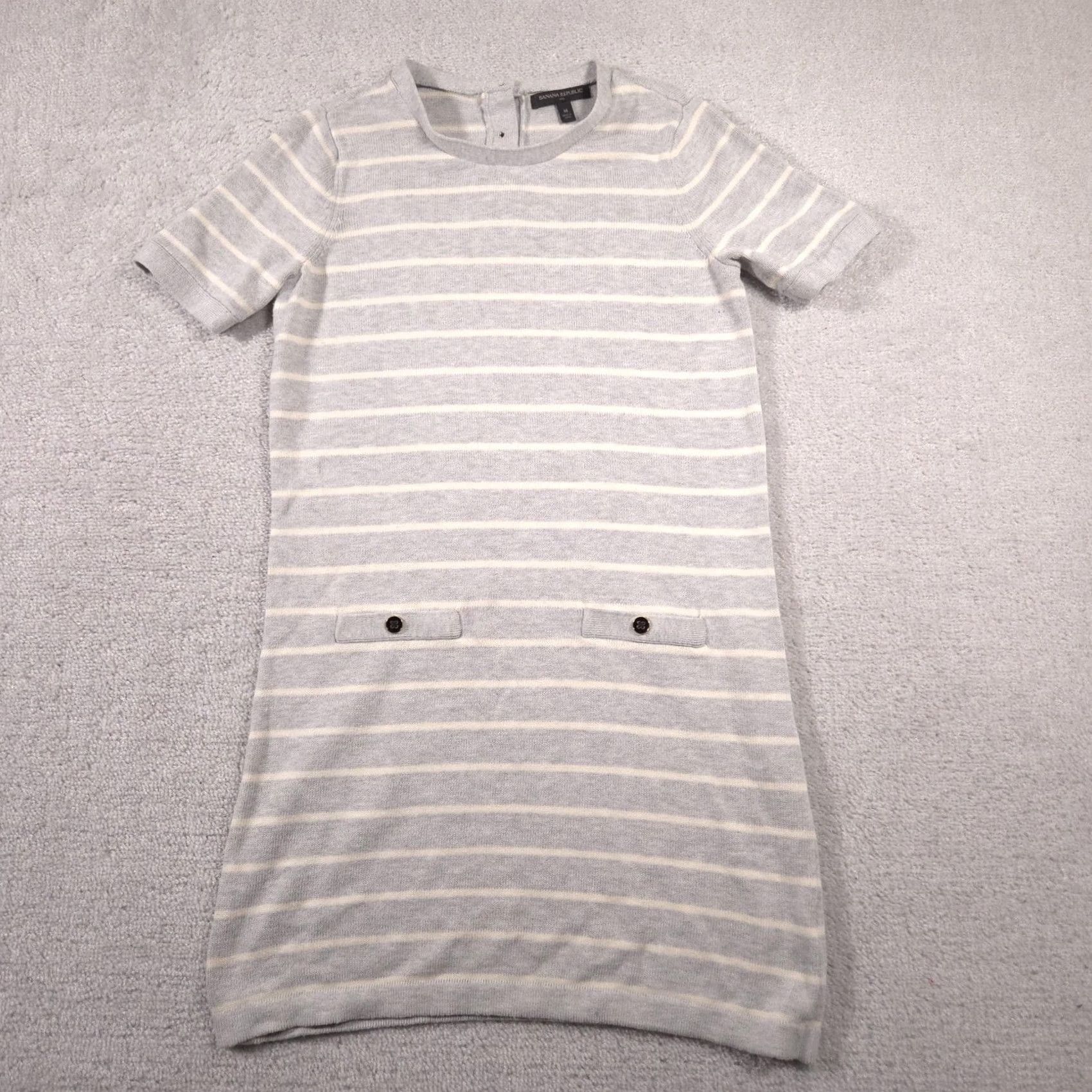Banana Republic Banana Republic Sweater Dress Womens Medium Gray White Striped Knit Short Sleeve Size M / US 6-8 / IT 42-44 - 2 Thumbnail
