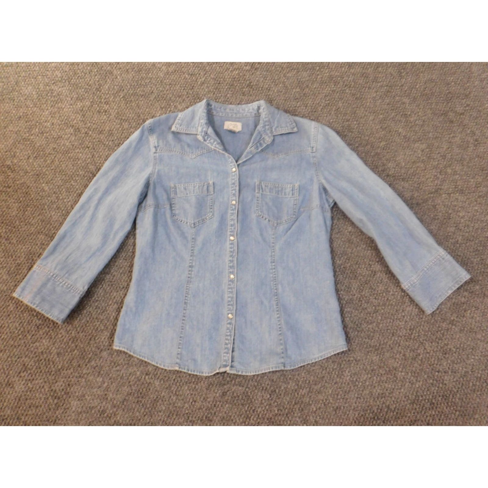 Ann Taylor Loft Shirt Denim Blue Western Casual Cotton Long Sleeve Button-Up M Womens Size M / US 6-8 / IT 42-44 - 4 Thumbnail