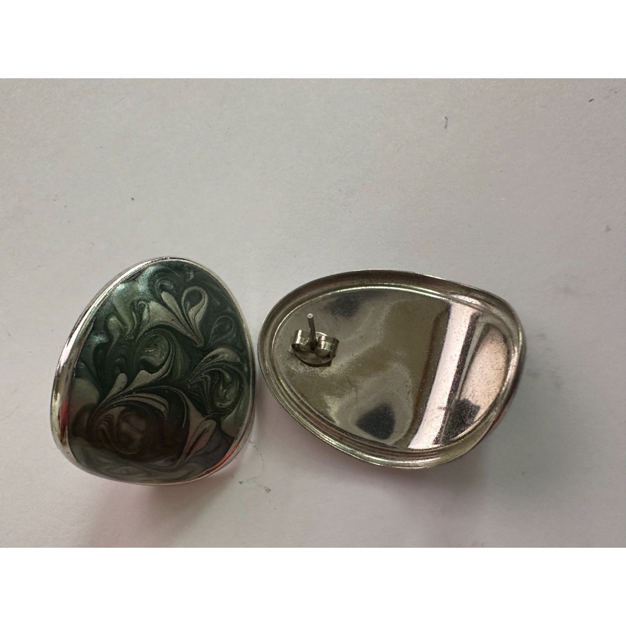 Other Women's Silver Toned Enamel Earrings with Green Blue Swirl D Size ONE SIZE - 12 Thumbnail