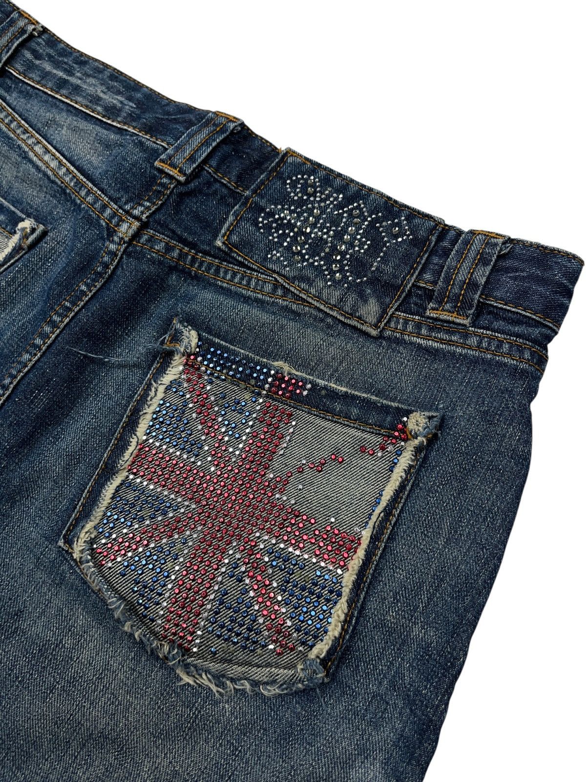 Hysteric Glamour Vintage y2k Distressed Denim Mini Skirt Union Jack Flag Size 32" / US 10 / IT 46 - 6 Thumbnail