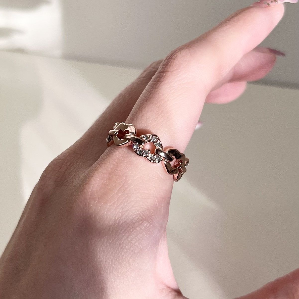 Other 18k Rose gold heart chain ring gold plated size 7 Size ONE SIZE - 1 Thumbnail