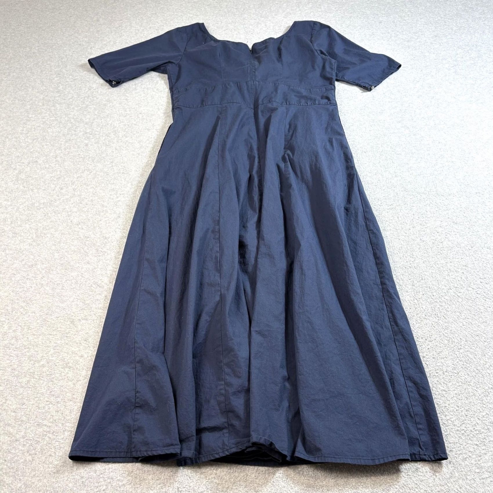 Vintage Eshakti Dress Womens XL Navy Blue Short Sleeve Fit & Flare Midi Pockets Size 40" / US 18 - 2 Thumbnail
