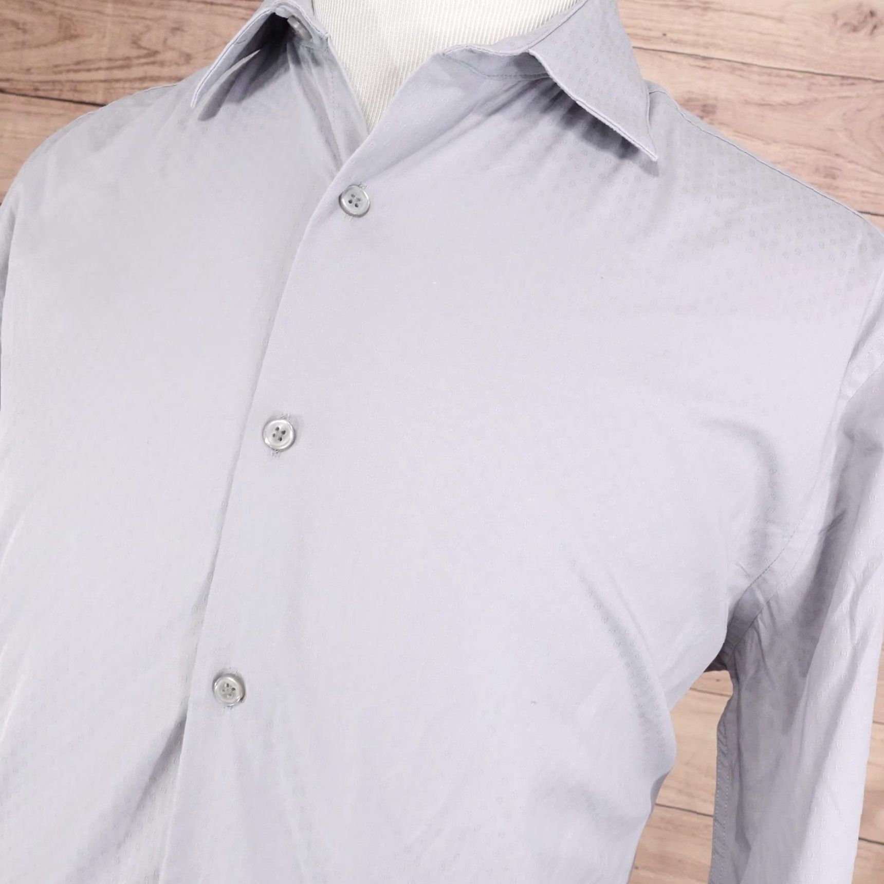 Apt. 9 VINTAGE? No. Then: Apt. 9 Dress Shirt Mens L Gray Regular Fit Long Sleeve 16.5 34/35 Cotton Spandex Stretch Button Front Collar Barrel Cuff Size 42R - 2 Thumbnail