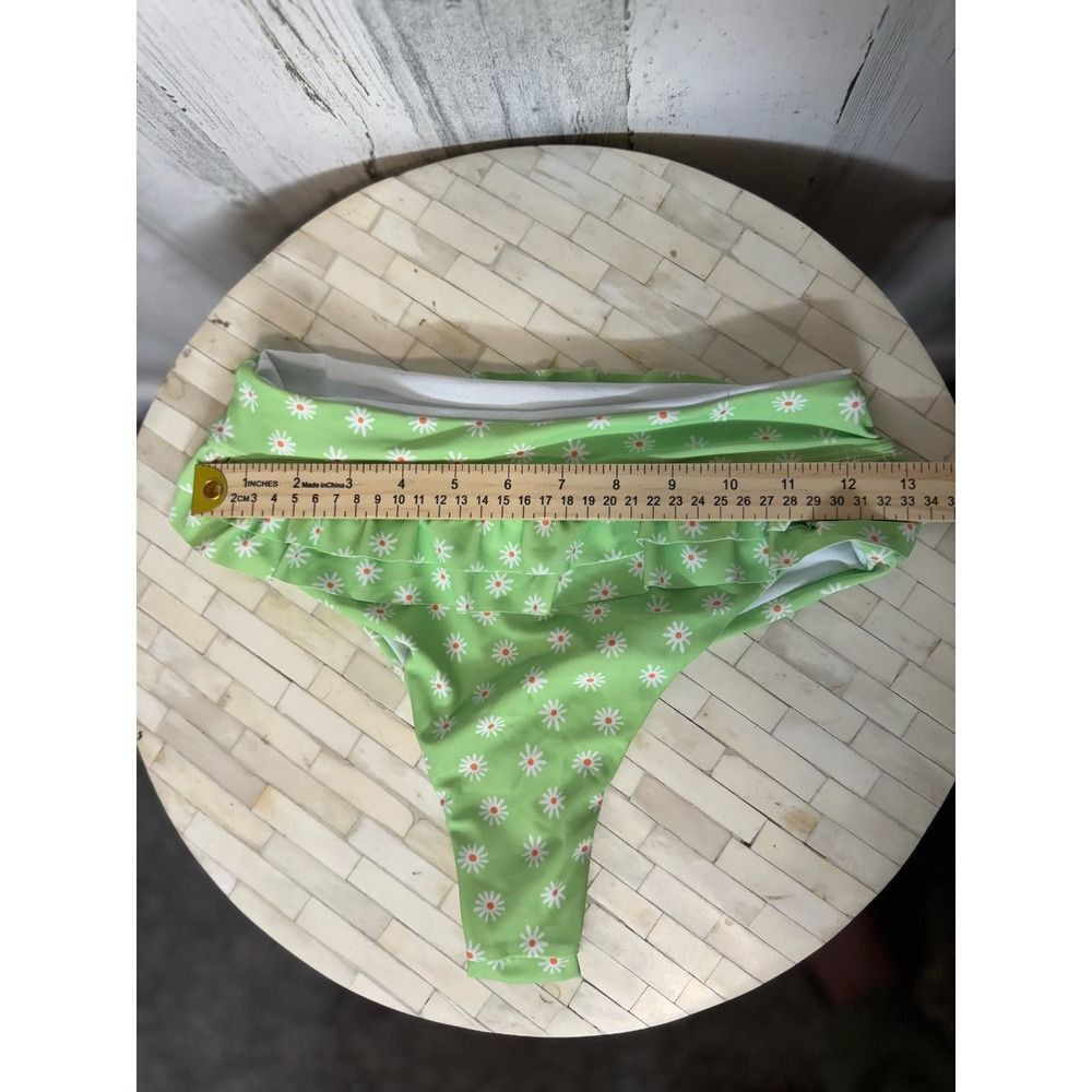 Other Green High Waist Daisy Print Bikini Bottom with Ruffle Detai Size ONE SIZE - 4 Thumbnail