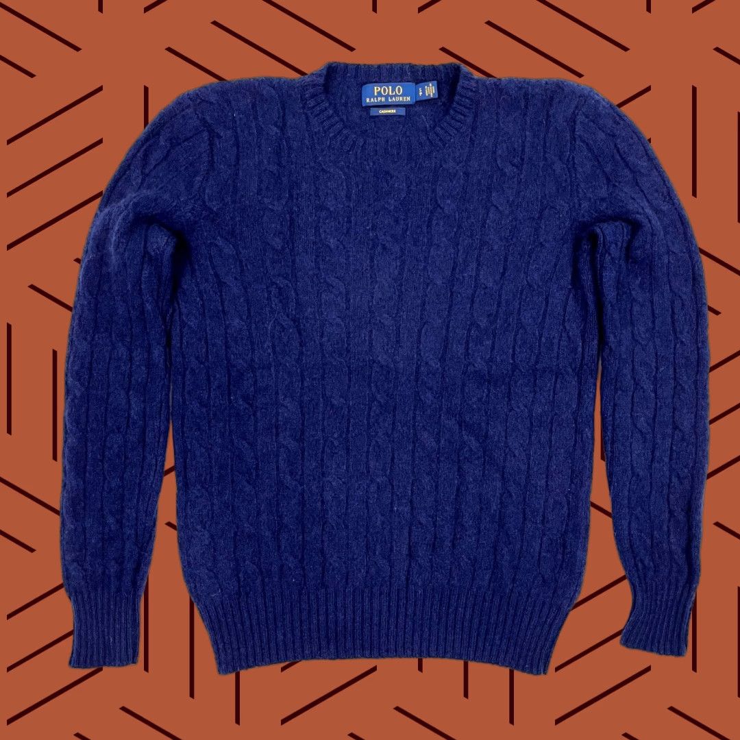 Polo Ralph Lauren Polo Ralph Lauren Cashmere Sweater Womens S Blue Cable Knit Ribbed Crew Academia Size S / US 4 / IT 40 - 1 Thumbnail