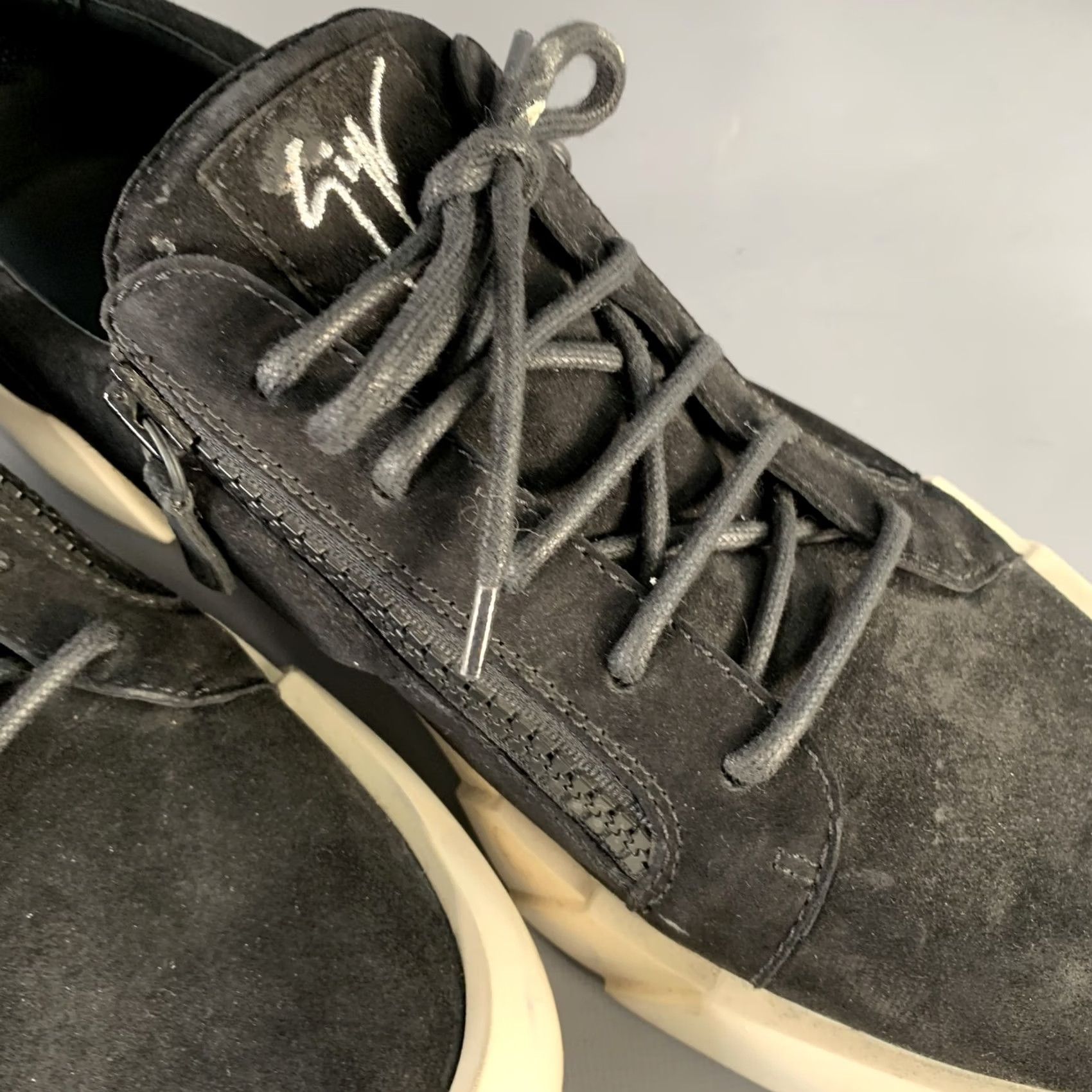 Giuseppe Zanotti GIUSEPPE ZANOTTI Black Suede Double Zipper Sneakers Size 12 Men Size US 12 / EU 45 - 7 Thumbnail