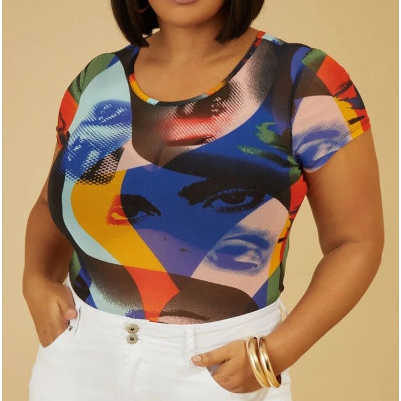 Other ASHLEY STEWART Plus Size 18/20 Art-Print Mesh Bodysuit Size XXL / US 16-18 / IT 52-54 - 1 Thumbnail