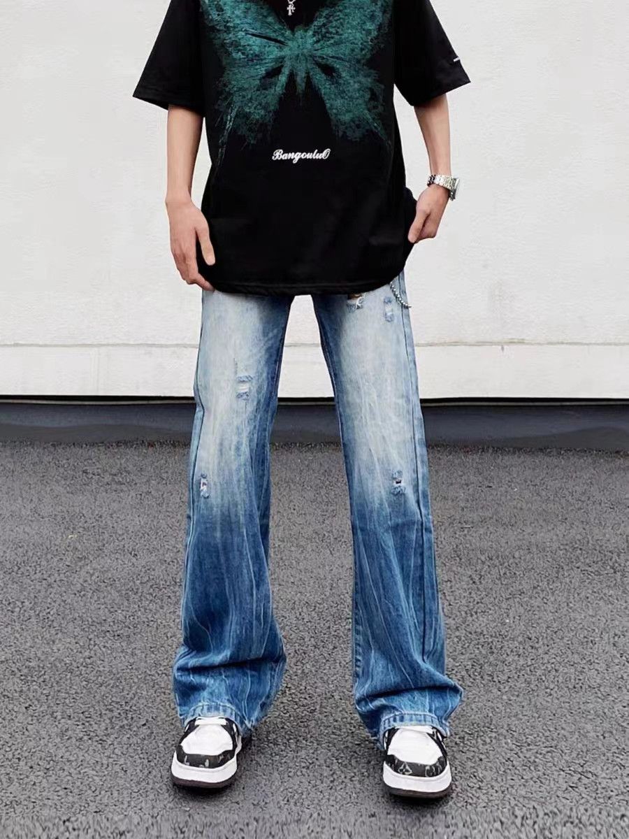 Japanese Brand × Jean Washed street ripped straight leg jeans Size US 30 / EU 46 - 4 Thumbnail