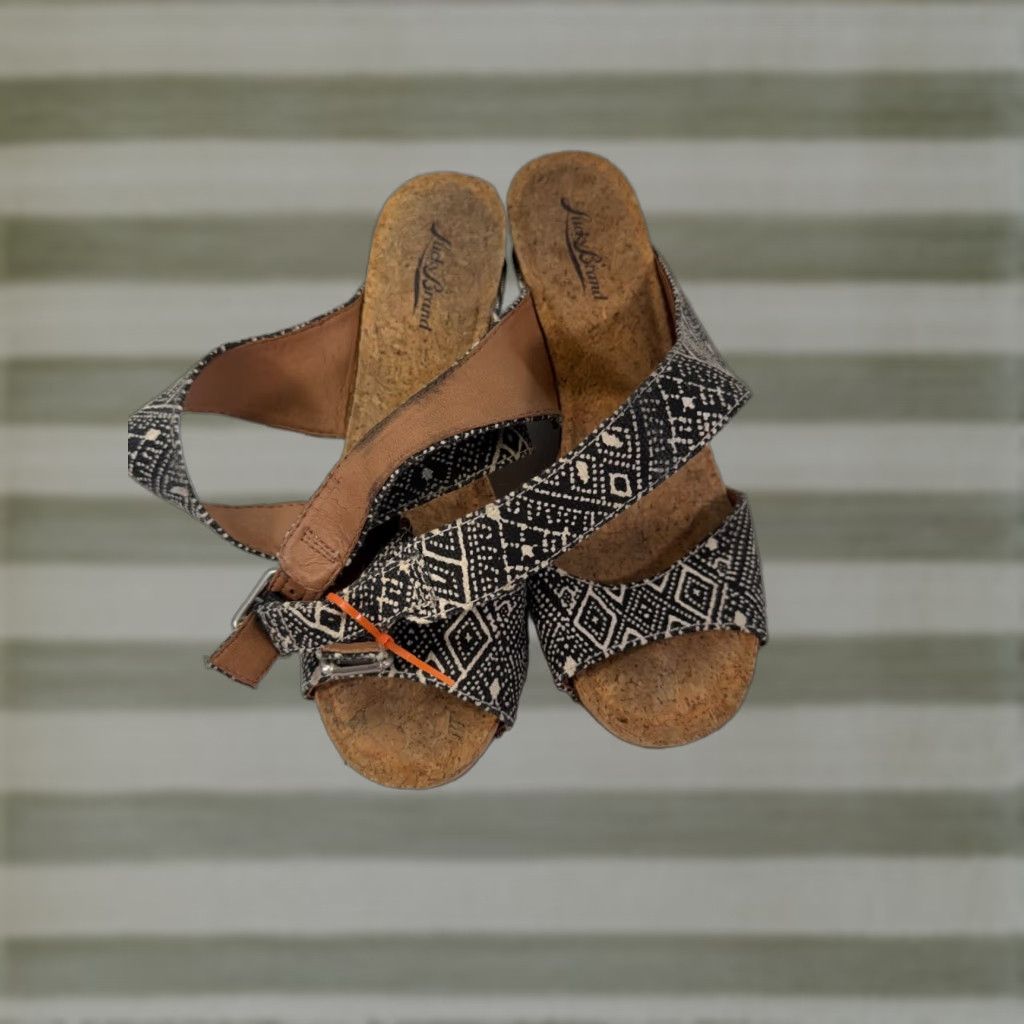 Lucky Brand Lucky Brand Moran Wedge Sandals Womens 8.5M Brown Black Crossover Ankle Strap Vintage: No Mens Womens Boy? Size US 7 / IT 37 - 1 Thumbnail