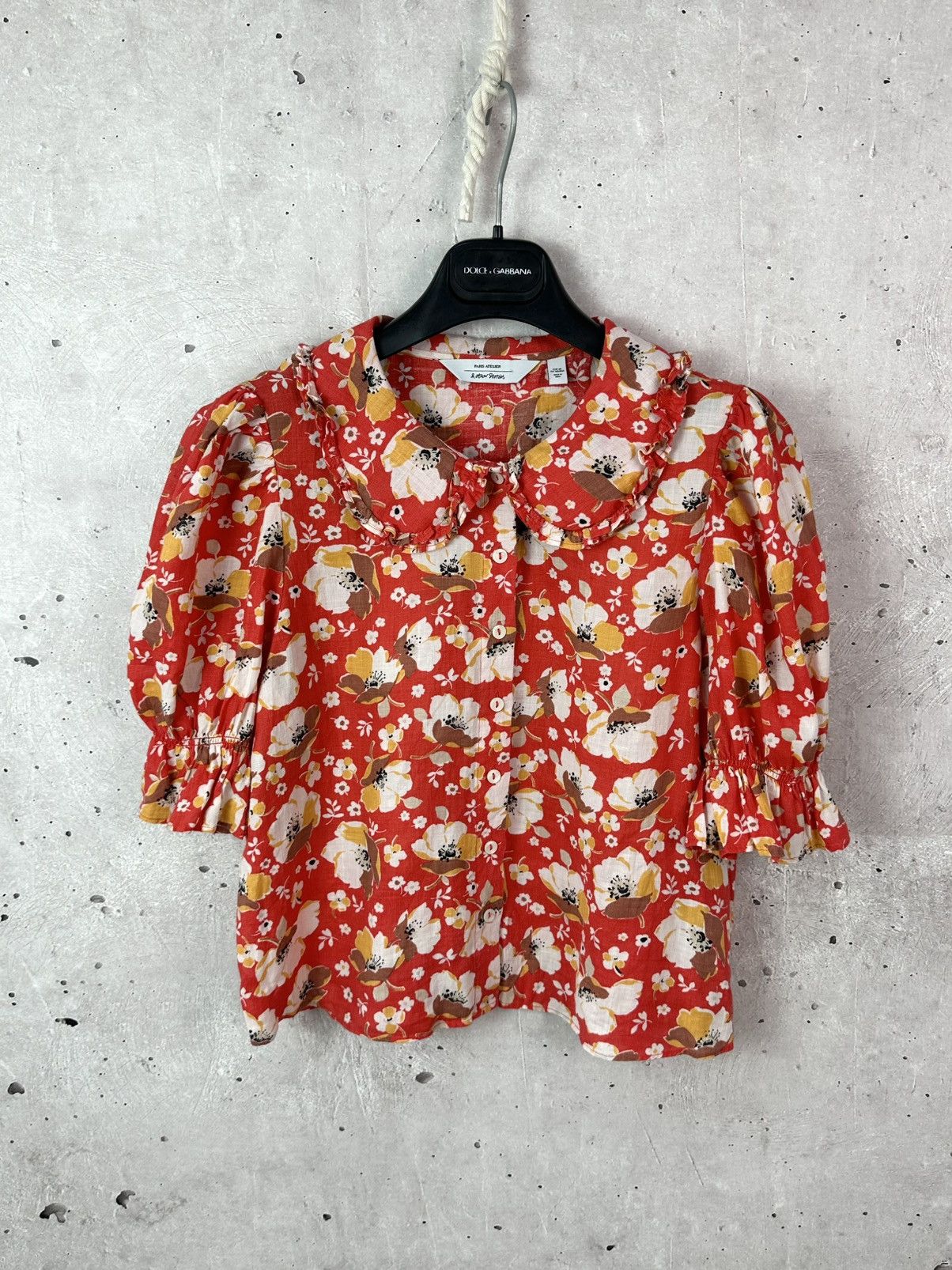 & Other Stories Other Stories Ramie Floral Button-up Red 3/4 Sleeve Shirt Size S / US 4 / IT 40 - 1 Thumbnail