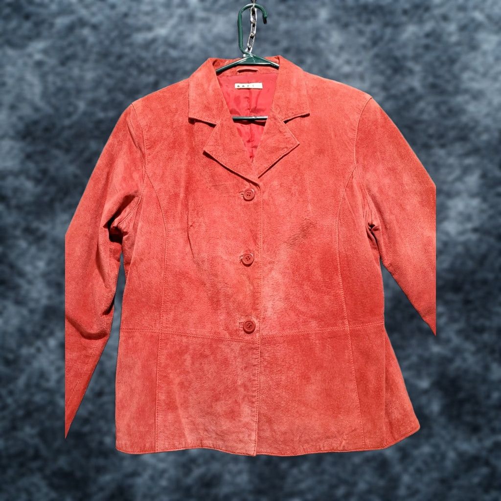 Vintage VINTAGE 2000s Y2K Red Suede Blazer Three Button Jacket Womens M Medium Leather Suede Blazer Womens Mens? Size M / US 6-8 / IT 42-44 - 1 Thumbnail