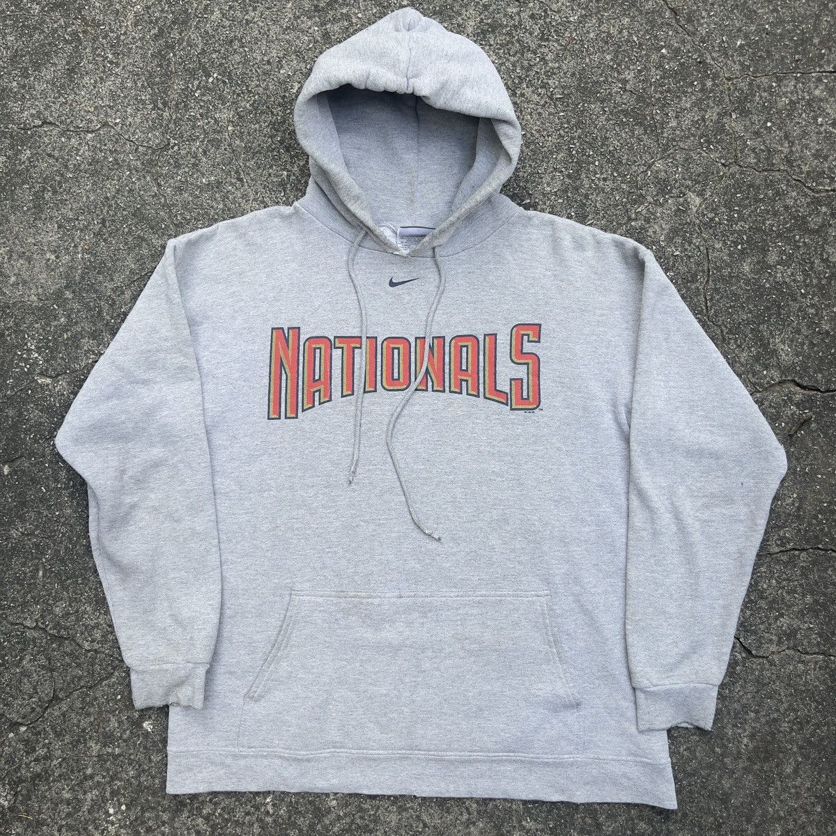 Vtg Y2K Thrashed NIKE Nationals CENTER SWOOSH Hoodie