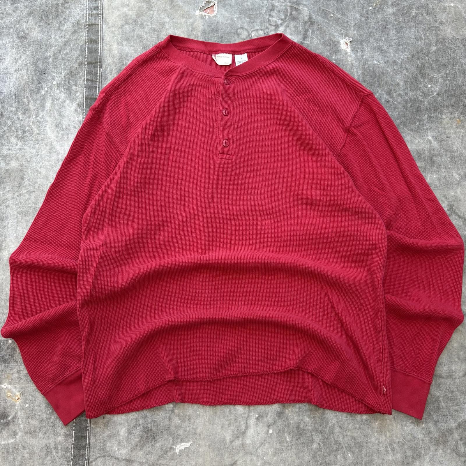 Levi's Vintage Y2K Baggy Red Levi’s Grunge Thermal Henley Shirt Size US L / EU 52-54 / 3 - 1 Thumbnail