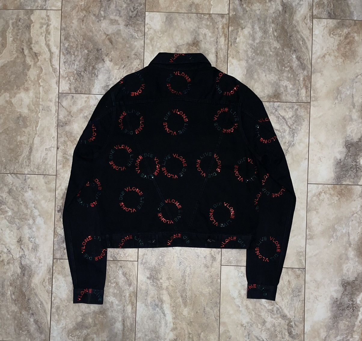 Vlone Very Rare Vlone Red and Green Rhinestone Denim Jacket Black Size US L / EU 52-54 / 3 - 2 Thumbnail