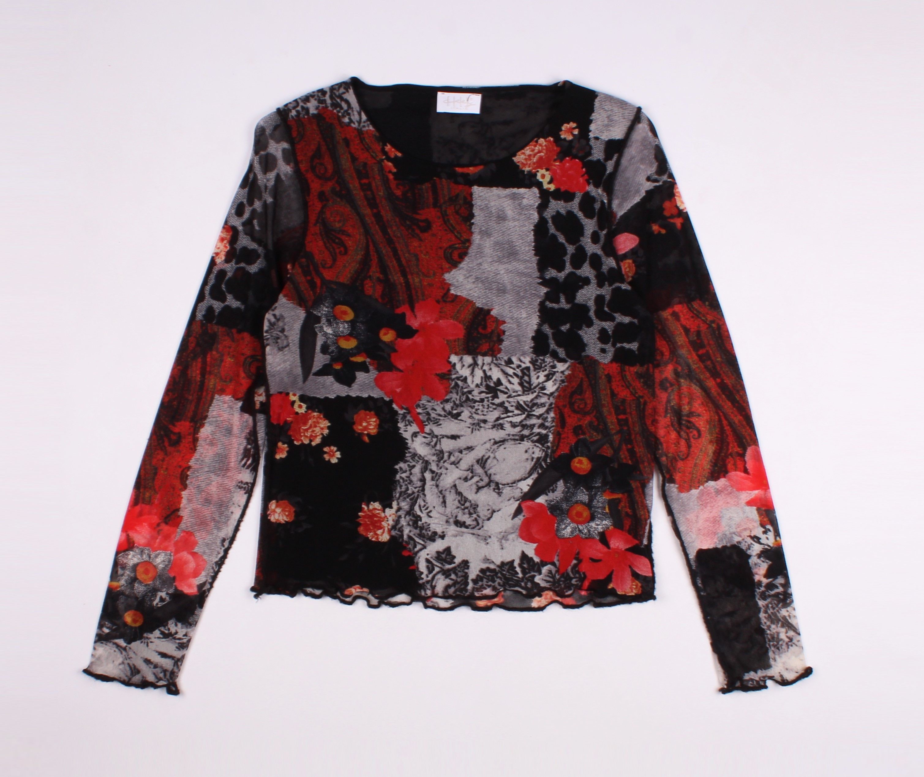 Vintage Vintage Y2K Mesh Floral Printed Long Sleeve Top Size L / US 10 / IT 46 - 4 Thumbnail