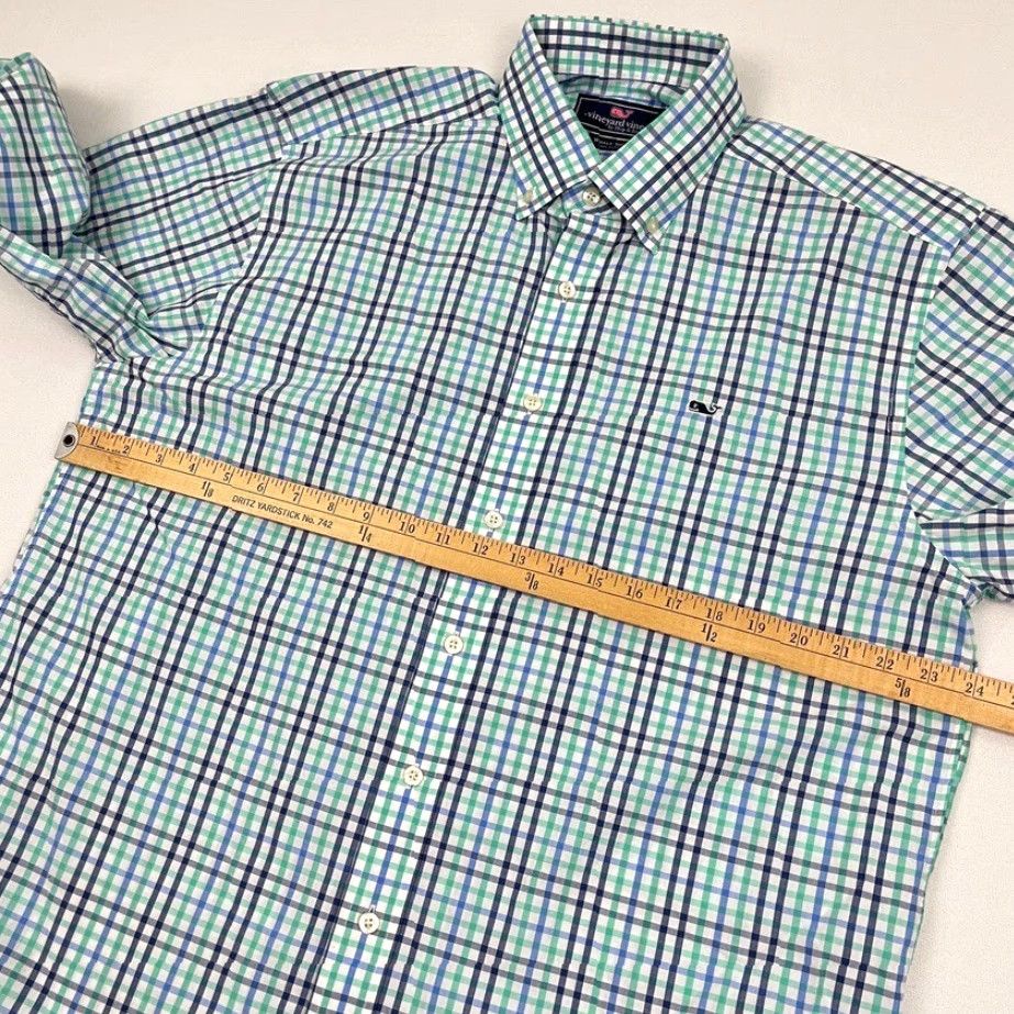Vineyard Vines Vineyard Vines Whale Shirt Mens L Green White Blue Plaid Button-Up Dress Prep Shirt Size 42R - 6 Thumbnail