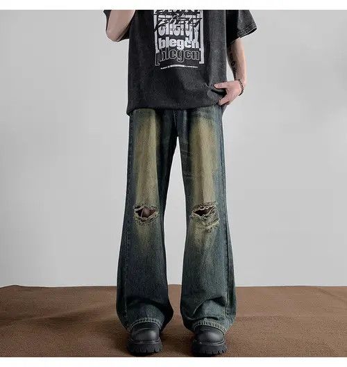 Japanese Brand × Jean Pants Men's retro loose straight casual ripped jeans y2k Size US 32 / EU 48 - 1 Thumbnail