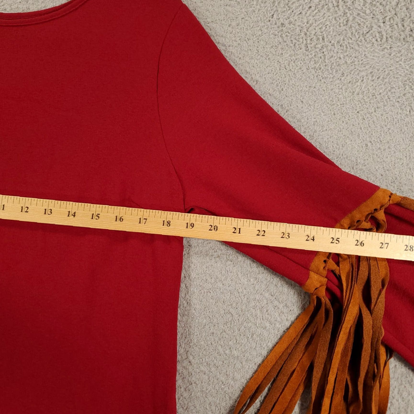 Vintage Womens Boho Tunic Large Burgundy Boho Tasseled Fringe Flutter Sleeve Western Size ONE SIZE - 6 Thumbnail