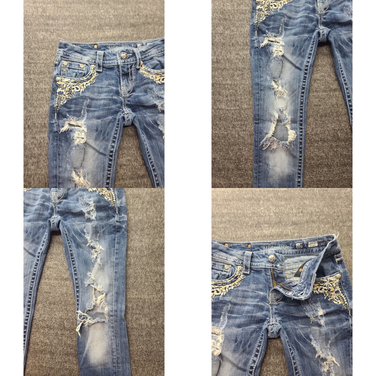 Miss Me VINTAGE Miss Me Jeans Womens 26x30 Skinny Fit Signature Rise Distressed Stretch Thrashed Jeans Blue 5-Pocket Design Women Boys Girls Mens Size 26" / US 2 / IT 38 - 8 Thumbnail