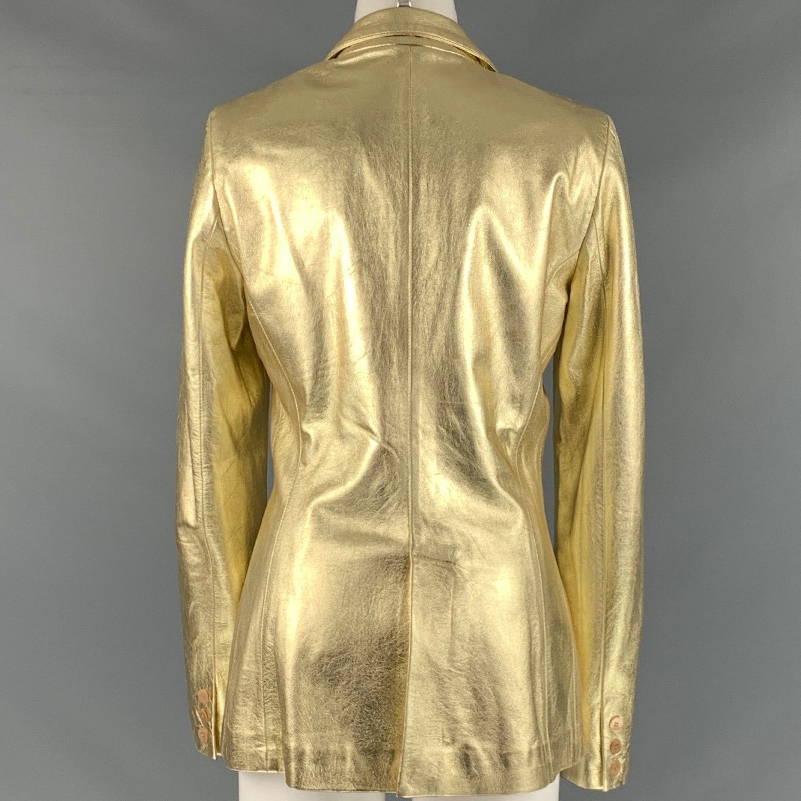 Blumarine BLUMARINE Size 8 Gold Leather Metallic Lambskin Jacket Size M / US 6-8 / IT 42-44 - 3 Thumbnail