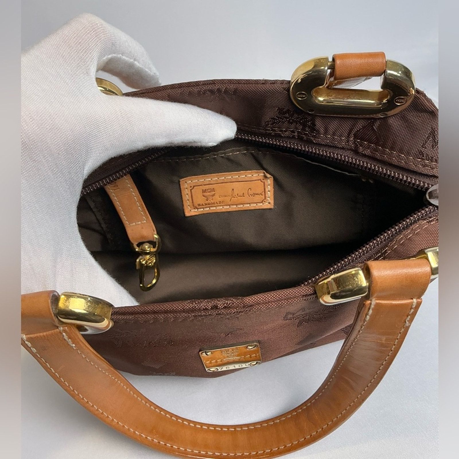 MCM MCM Chestnut Brown Visetos Monogram Nylon Tote Bag Gold Trim Size ONE SIZE - 10 Thumbnail
