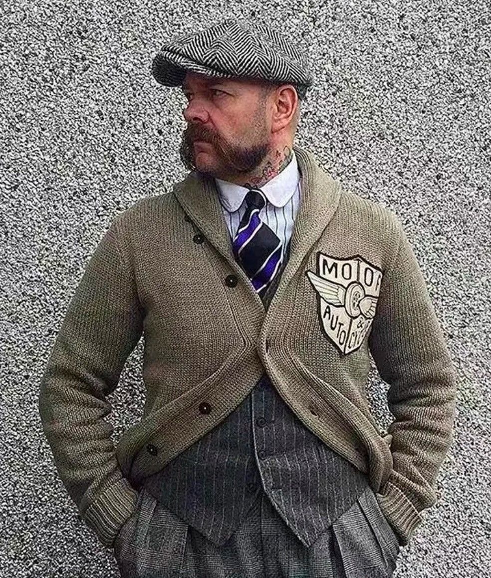 RRL Ralph Lauren Shawl Collar Knit Cardigan Motorcycle Patch