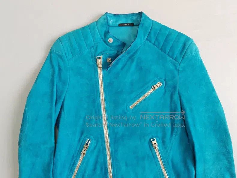 Tom Ford Tom Ford Leather Biker Jacket, Turquoise, Nubuck Lamb Leat Size US M / EU 48-50 / 2 - 2 Thumbnail