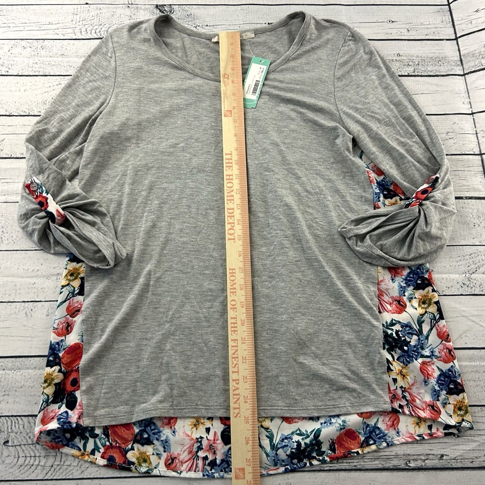 Vintage Stitch Fix Blouse Women's M Gray Knit Top Dido Mixed Print Hawthorne 41 Vintage? Size M / US 6-8 / IT 42-44 - 4 Thumbnail