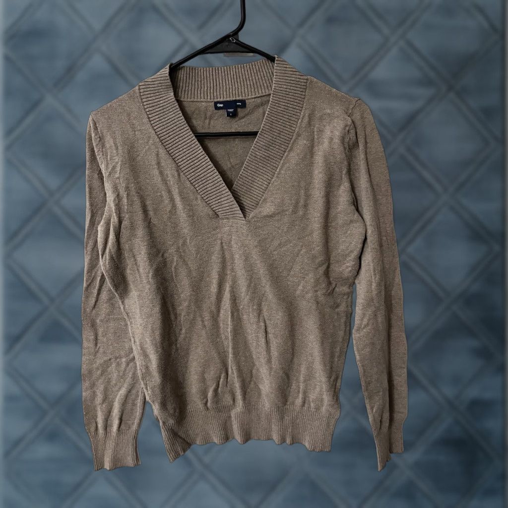 Gap VINTAGE Gap Women Pullover Sweater Size Small V-Neck Brown Cotton Blend Fashion Size S / US 4 / IT 40 - 1 Thumbnail