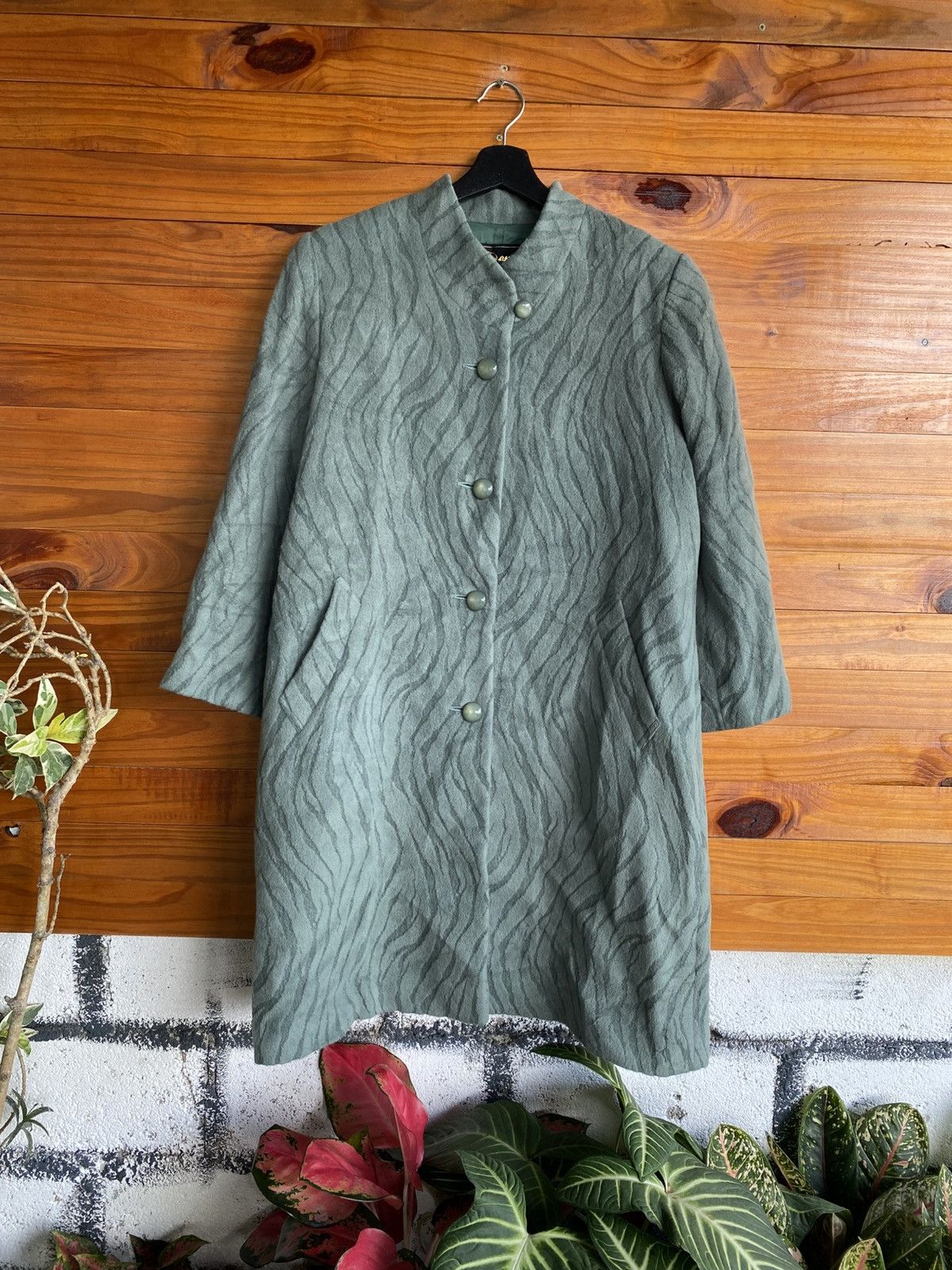 Agora Vintage Angora Wool Textured Green Long Coat – Made in Japan Size S / US 4 / IT 40 - 3 Thumbnail