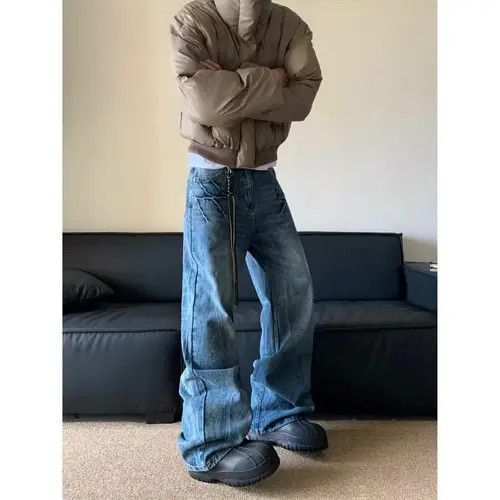 VIBE American retro lightning pattern washed straight jeans y2k Size US 32 / EU 48 - 1 Preview
