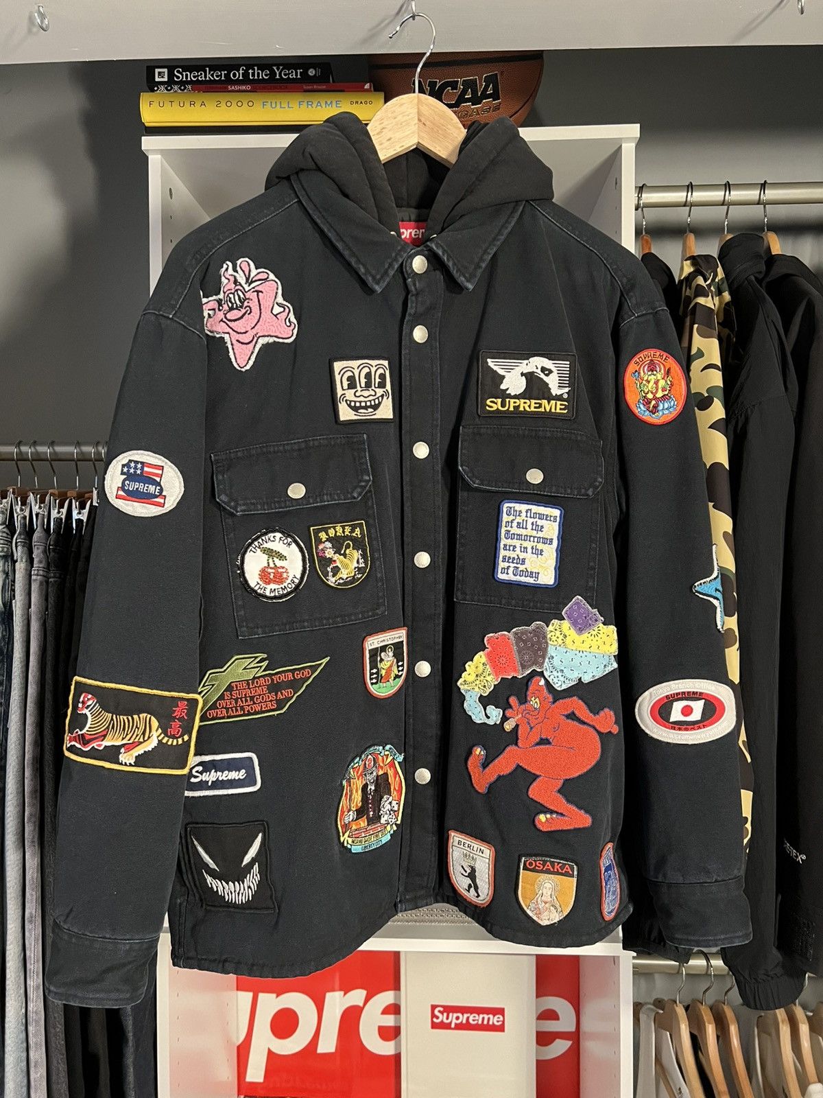 Supreme Supreme FW14 Hooded Firemans Clasp Denim Jacket Coat Rare