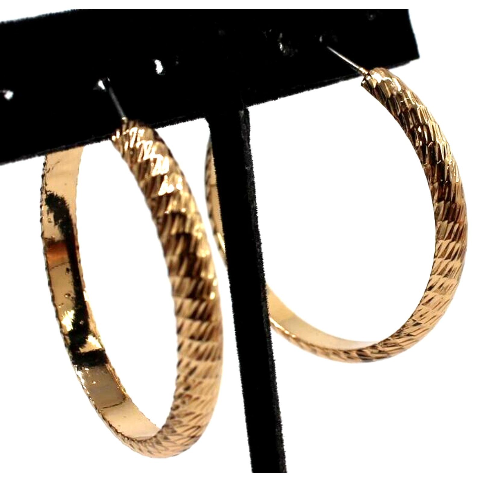 Other Elegant Textured Goldtone Earrings •1.5" Hoop •Omega Closure Size ONE SIZE - 1 Thumbnail