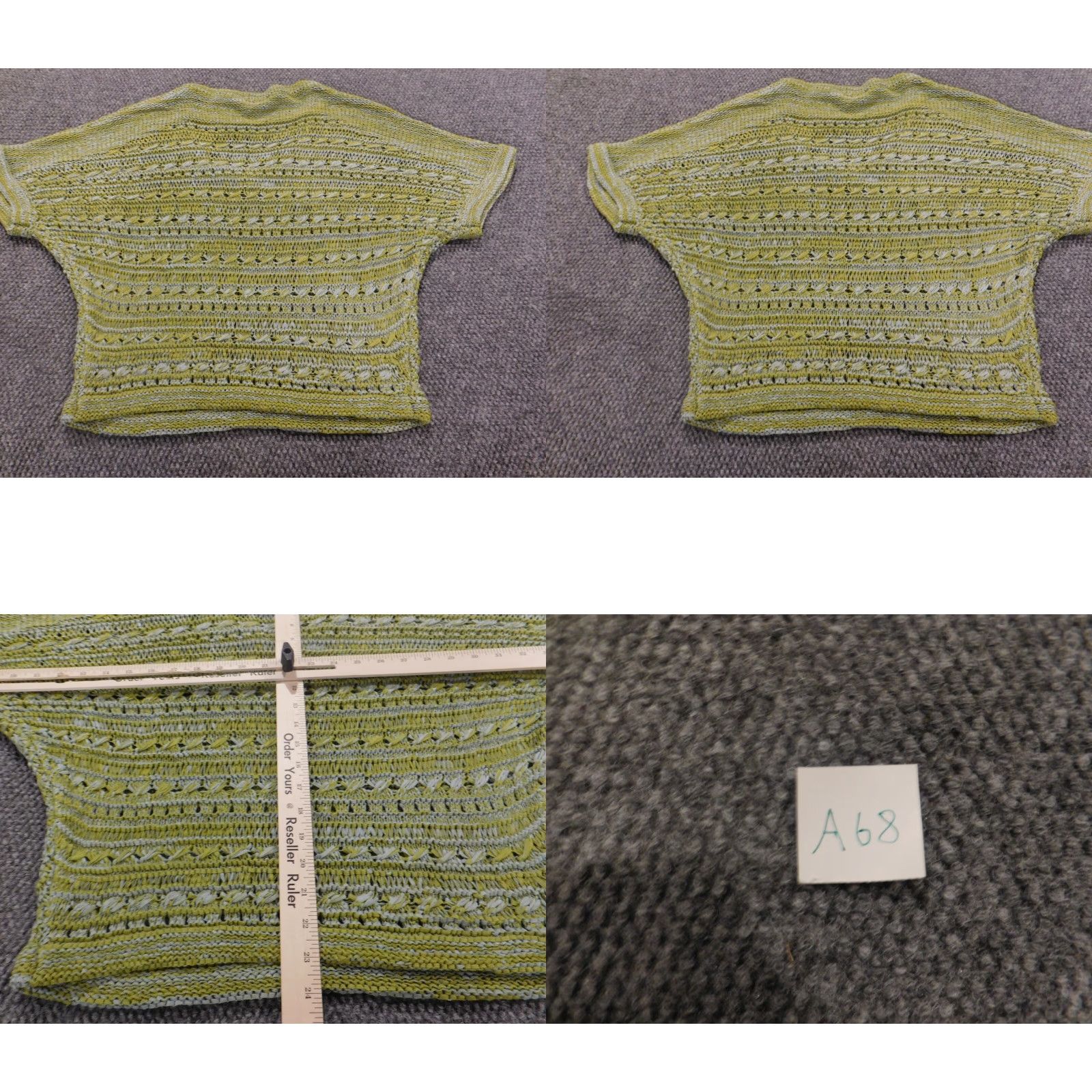 Vintage Vertigo Womens Sweater L Green Pullover V-Neck Raglan Sleeve Stretch Logo Modern Knit Open-Knit Short Sleeve Regular Size L / US 10 / IT 46 - 8 Thumbnail