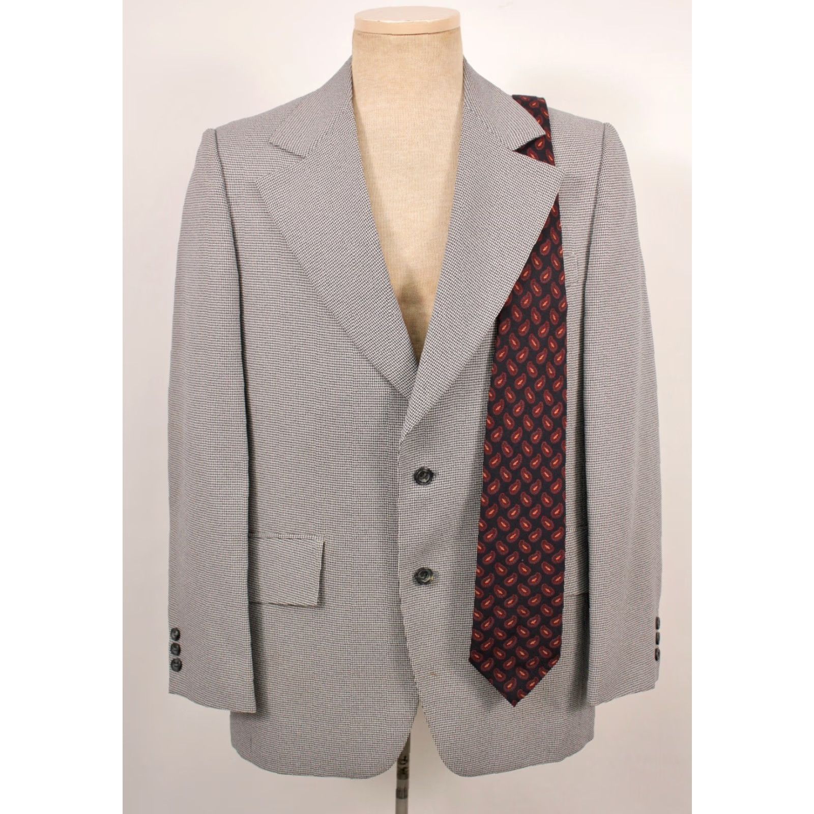 Vintage VINTAGE Mens VTG 70s Navy Blue & White Houndstooth Leisure Suit M 1970s Polyester Disco Shirt Jacket Pants Mens Size 40R - 4 Thumbnail