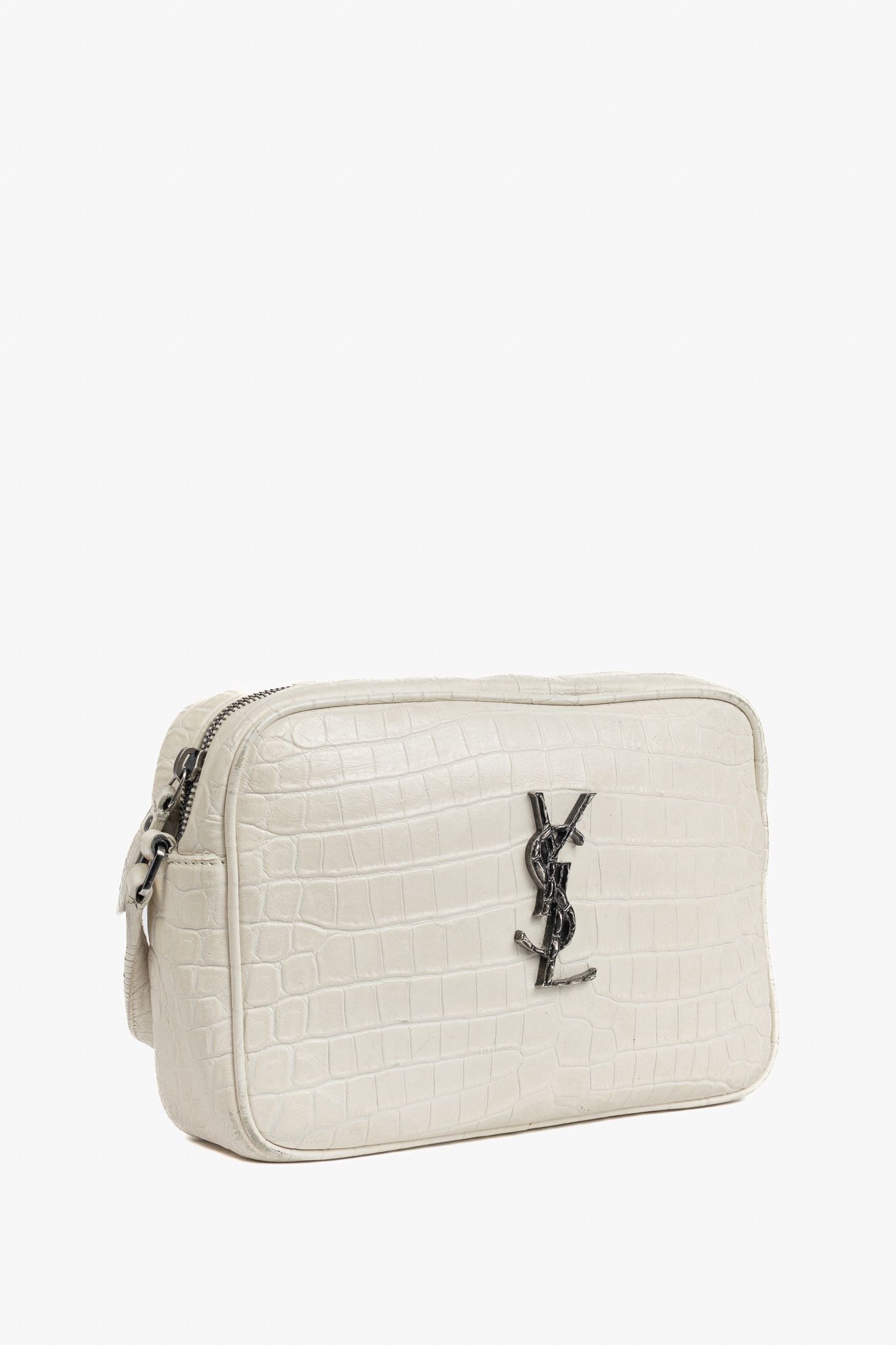 Saint Laurent Paris Saint Laurent Lou Camera White Croc-Embossed Crossbody Size ONE SIZE - 2 Thumbnail