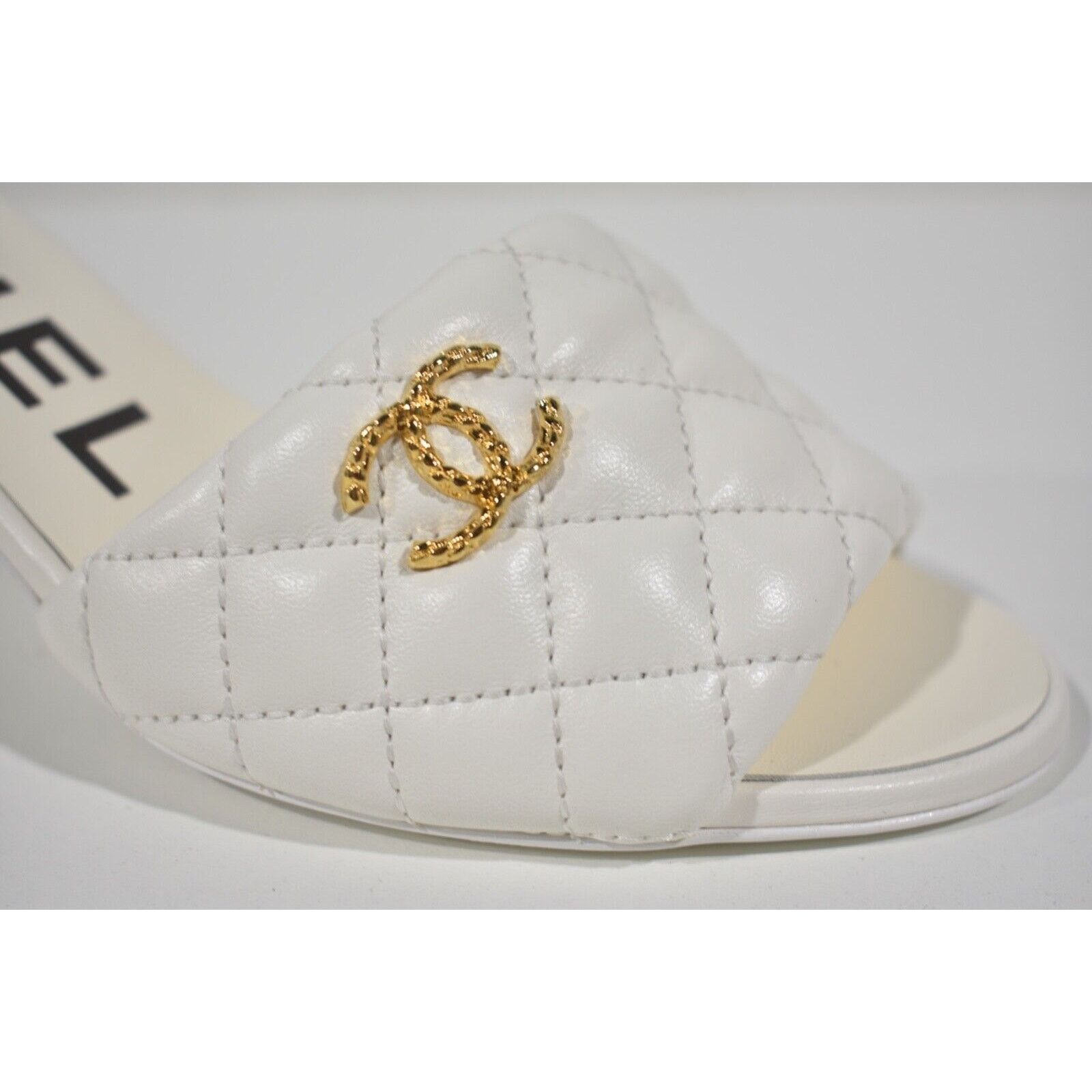 Chanel REV Quilted CC Logo Cone Heel Mule Slide Sandal 37.5 Size US 7.5 / IT 37.5 - 4 Thumbnail