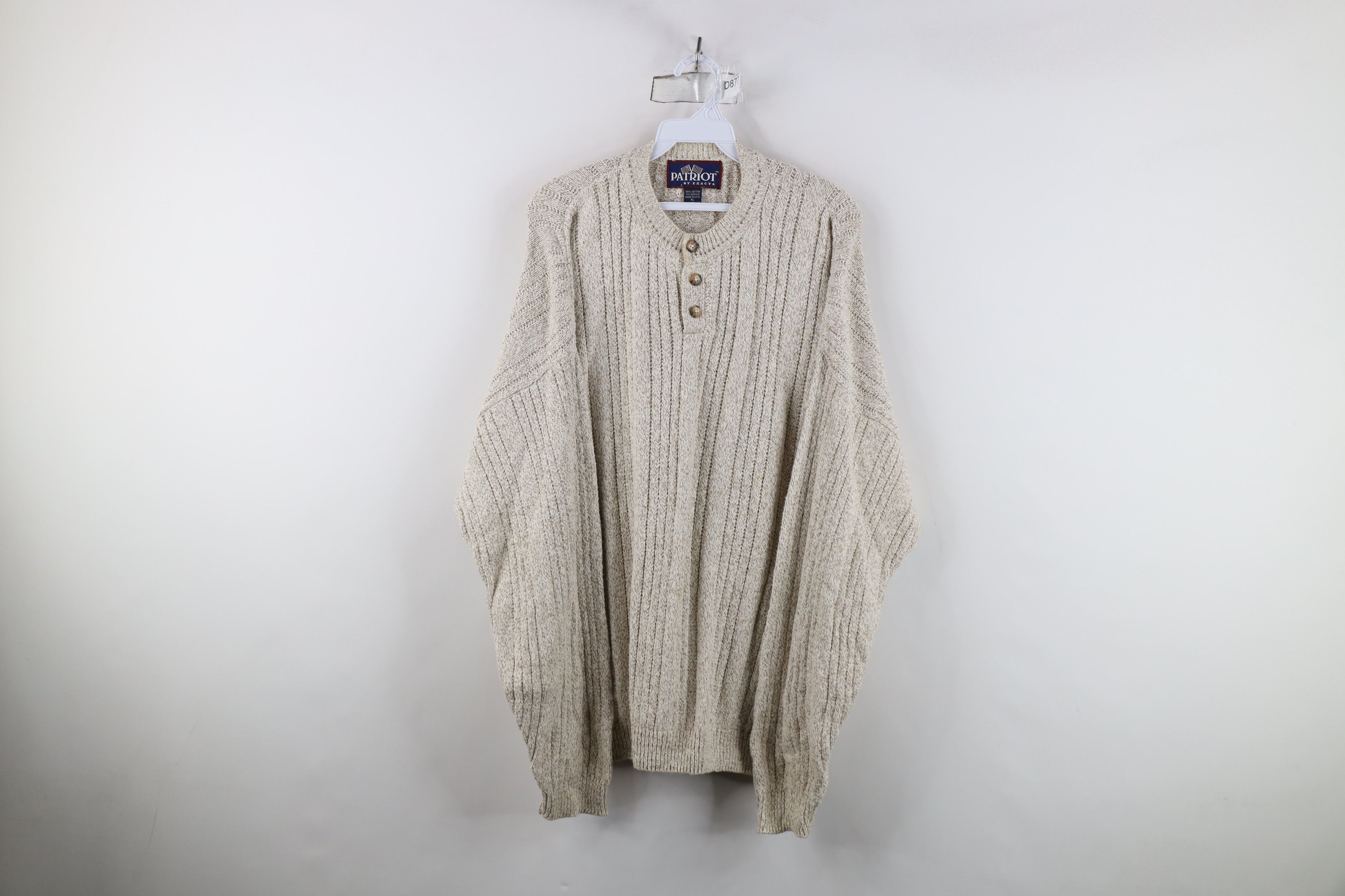 Vintage Vintage 90s Streetwear Ribbed Knit Henley Sweater Beige USA Size US XL / EU 56 / 4 - 1 Thumbnail