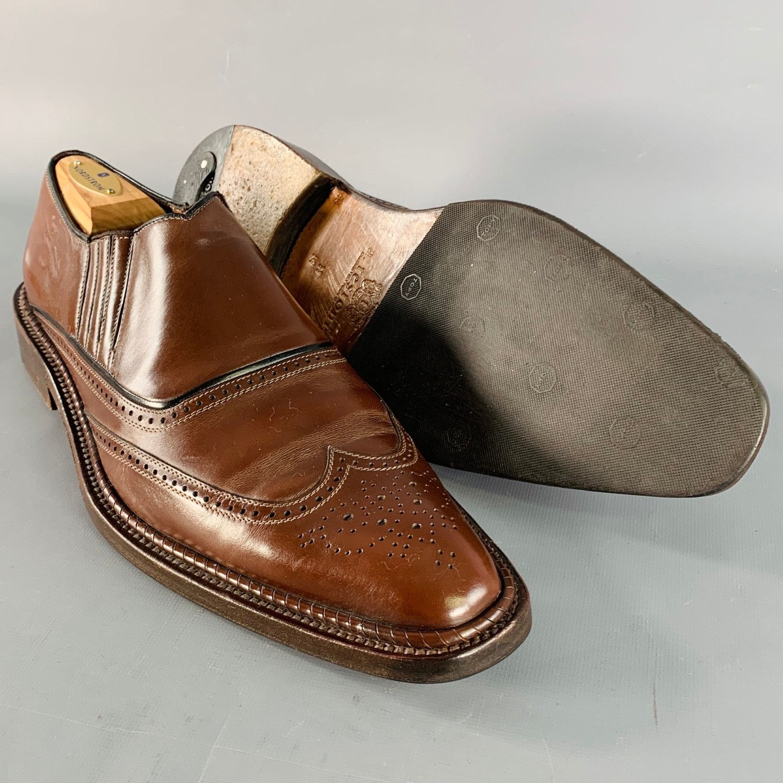 Testoni A. TESTONI Size 12 Brown Leather Perforated Wingtip Loafers Size US 12 / EU 45 - 5 Thumbnail
