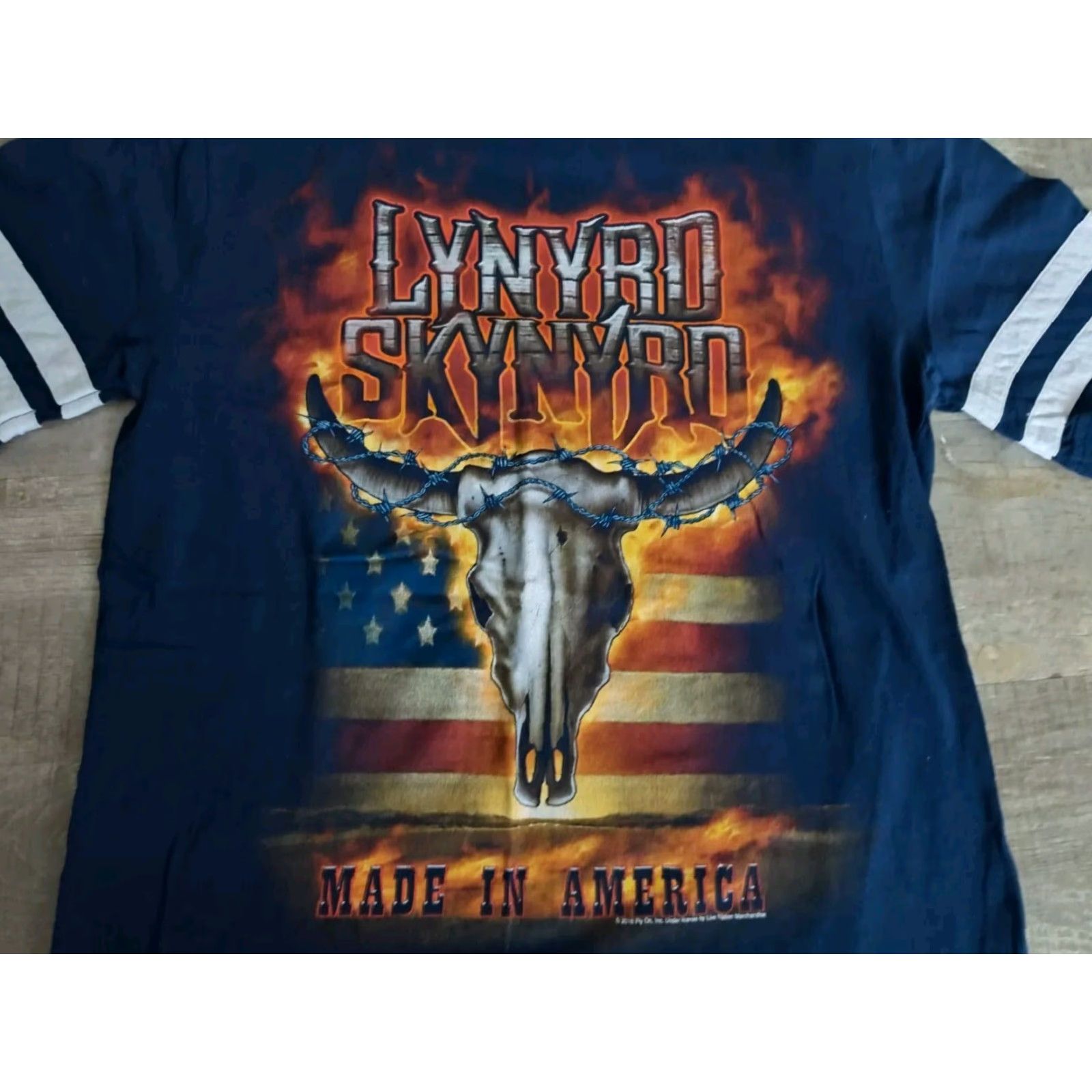 Olive Lynyrd Skynyrd Band Concert T-Shirt Live Nation Men's Medium Blue Jersey Short Sleeve Rock Flag Music USA Size US M / EU 48-50 / 2 - 4 Thumbnail