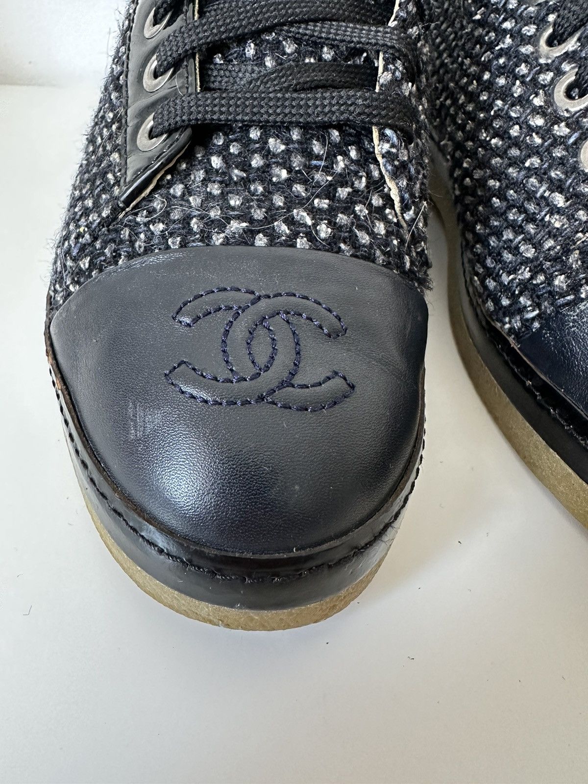 Chanel Chanel Tweed Leather Cap Toe CC Logo Lace Up Ankle Boots Size US 6 / IT 36 - 3 Thumbnail
