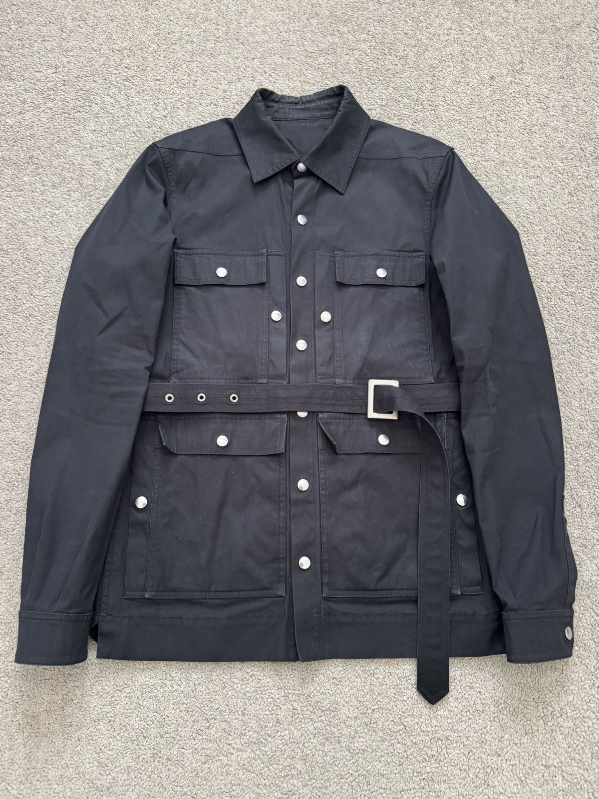 Rick Owens FW21 Rick Owens Mainline Belted Military Cargo Jacket Size US S / EU 44-46 / 1 - 1 Thumbnail