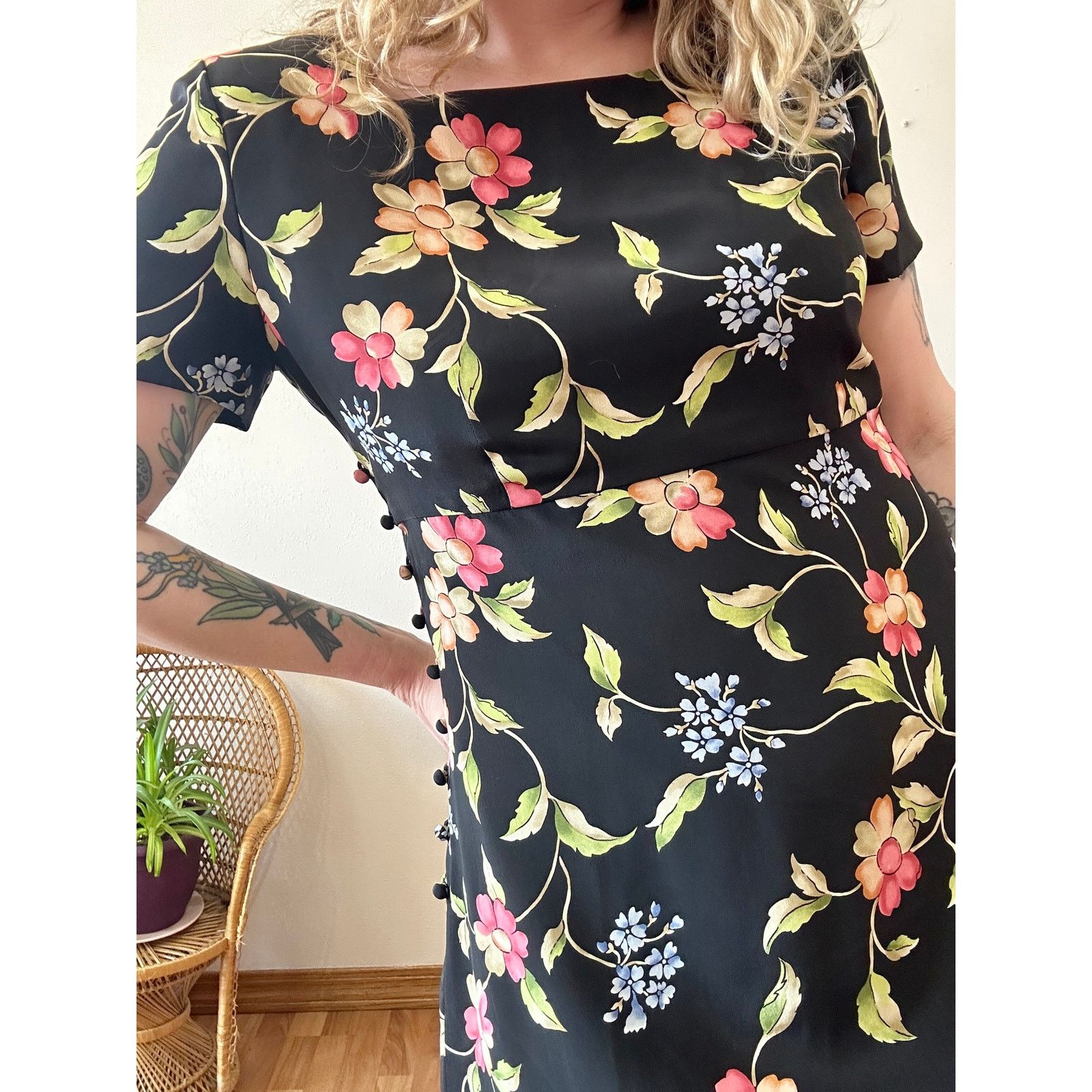 Vintage Late 90’s Whimsigoth Floral Silk Maxi Dress 14 Size XL / US 12-14 / IT 48-50 - 4 Thumbnail