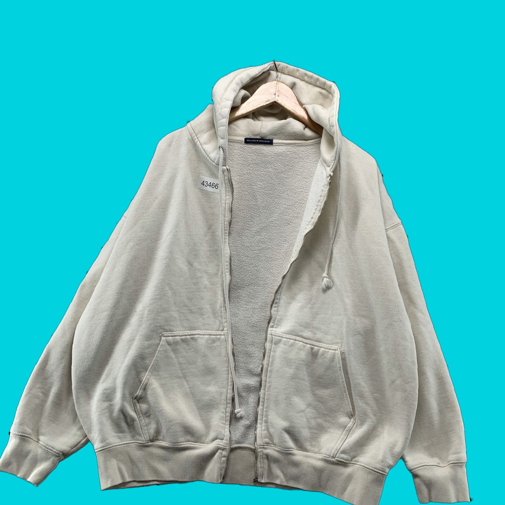 Brandy Melville VINTAGE Brandy Melville Beige Zip Up Hoodie Sweatshirt Womens One Size Oversized Size ONE SIZE - 1 Thumbnail