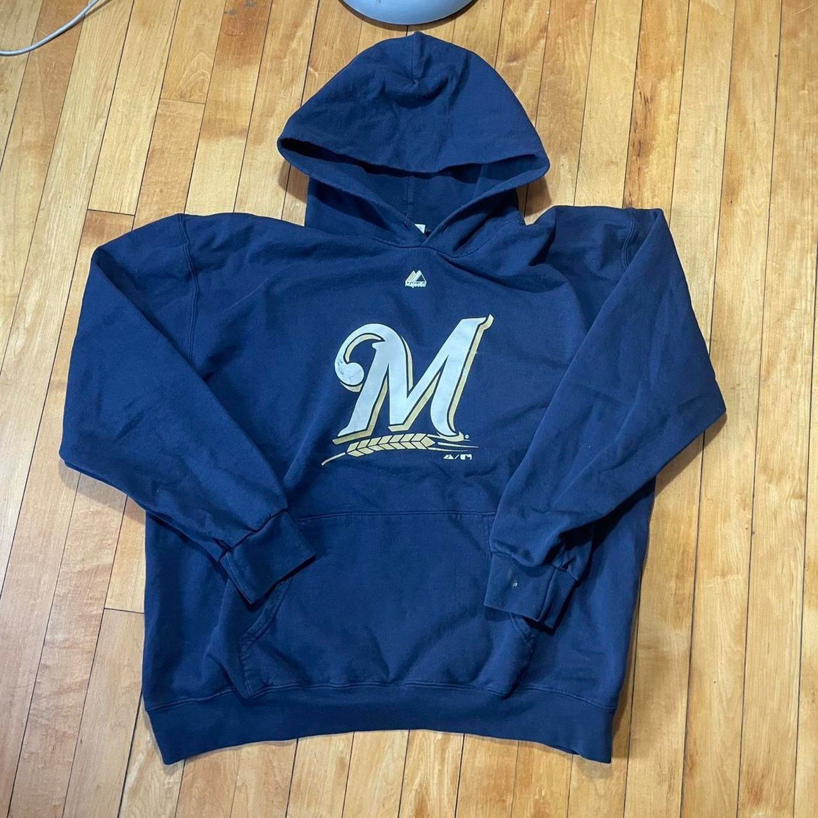 Majestic Milwaukee Brewers Hoodie Majestic MLB Navy Pullover Mens M L Size US M / EU 48-50 / 2 - 2 Thumbnail