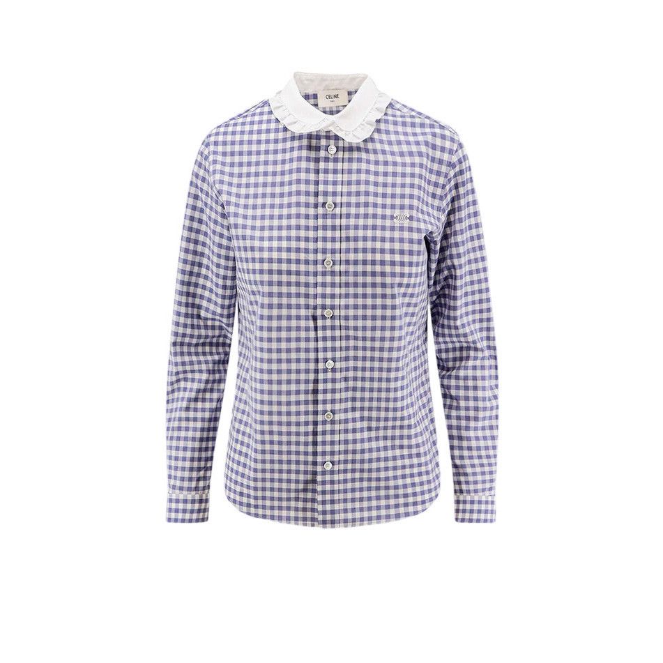 CELINE $1400 Blanc/Blue Cotton Shirt New & Authentic (Women'