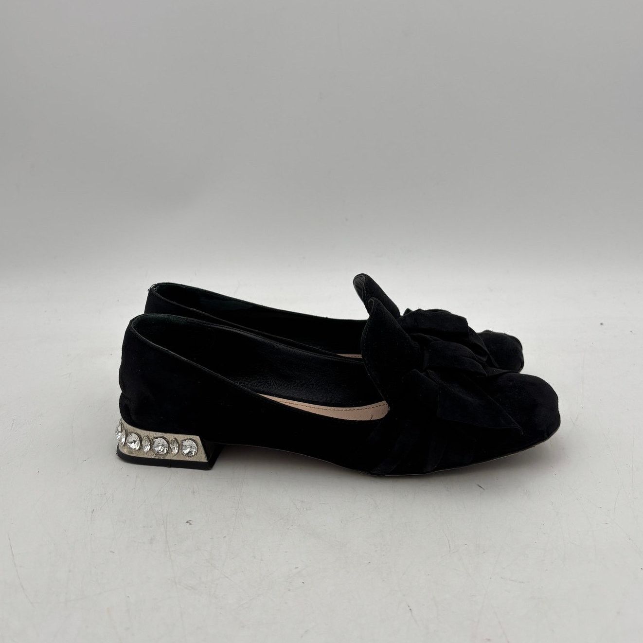 Miu Miu Miu Miu Suede Bow Jeweled Embellished Loafers Women's 37.5 Size US 7.5 / IT 37.5 - 3 Thumbnail