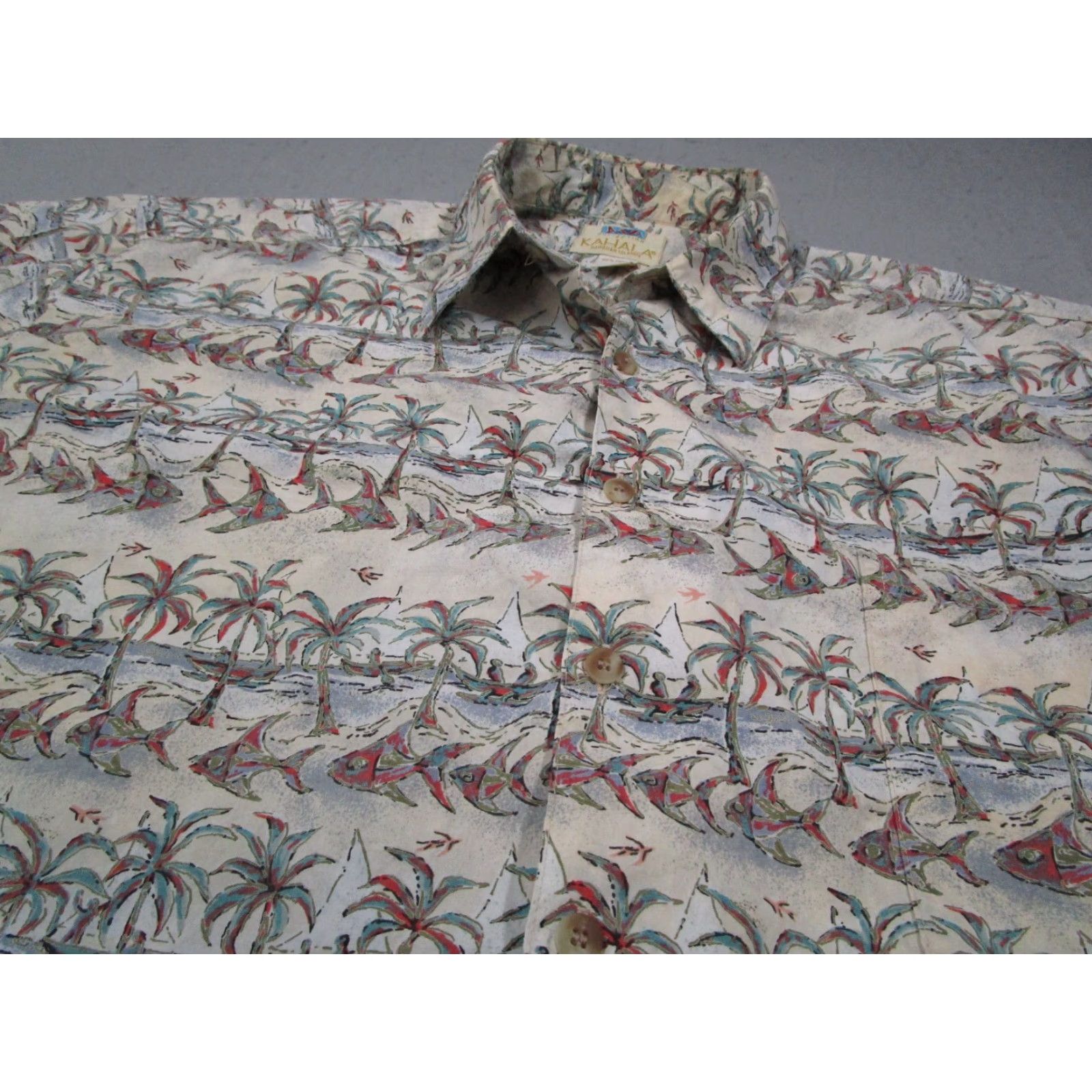 Vintage Kahala Avi Collection Mens Beige Short Sleeve Button Up Hawaiian Shirt - Made in USA - 100% Cotton - Size L Size US L / EU 52-54 / 3 - 2 Thumbnail