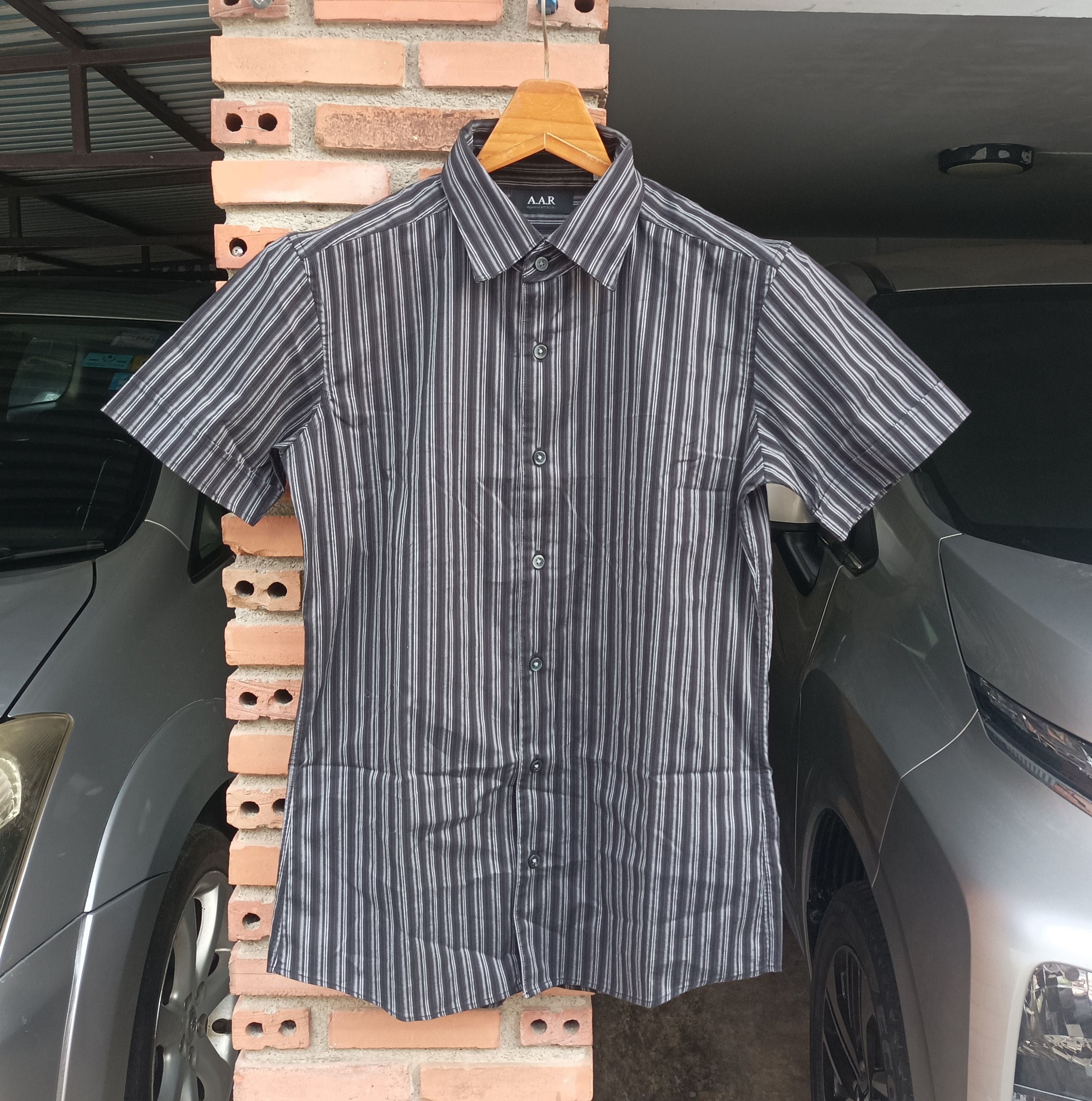 Yohji Yamamoto (S531) A.A.R. Black Gray Strip Short Sleeve Shirt Size US L / EU 52-54 / 3 - 1 Thumbnail