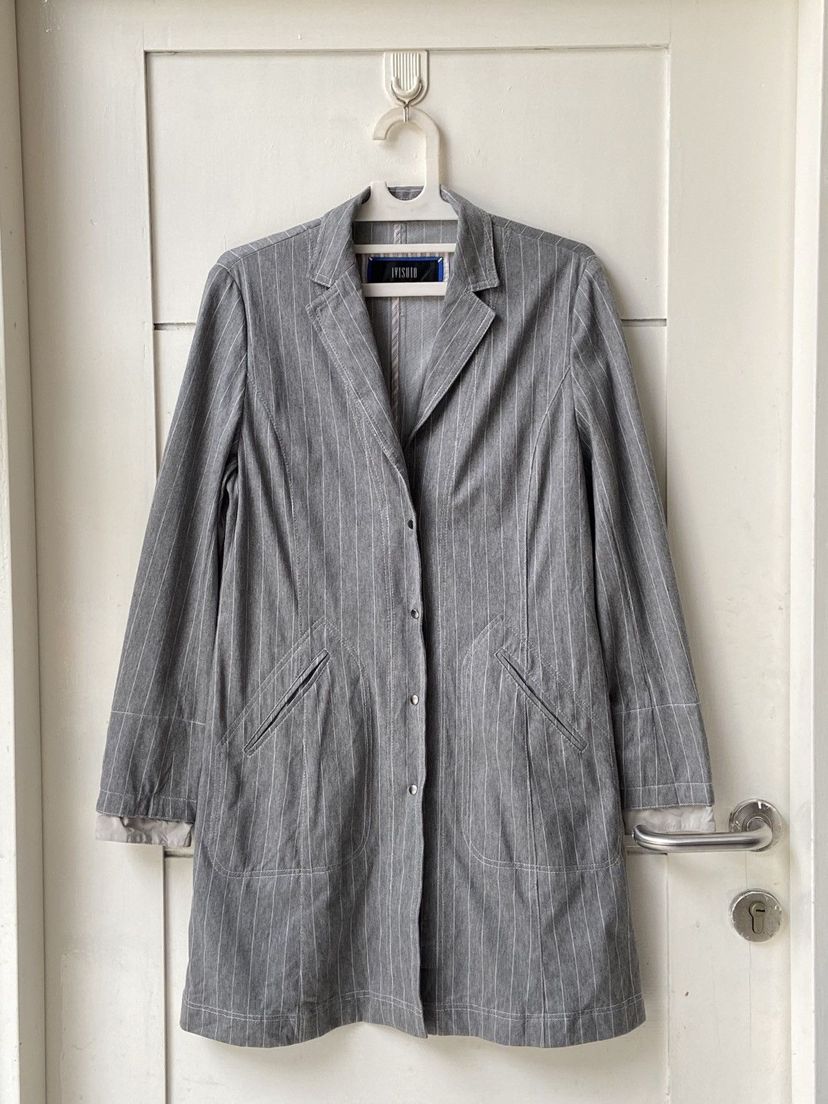 Designer × Japanese Brand IVISUTO Grey Striped Blazer Size 46L - 1 Thumbnail